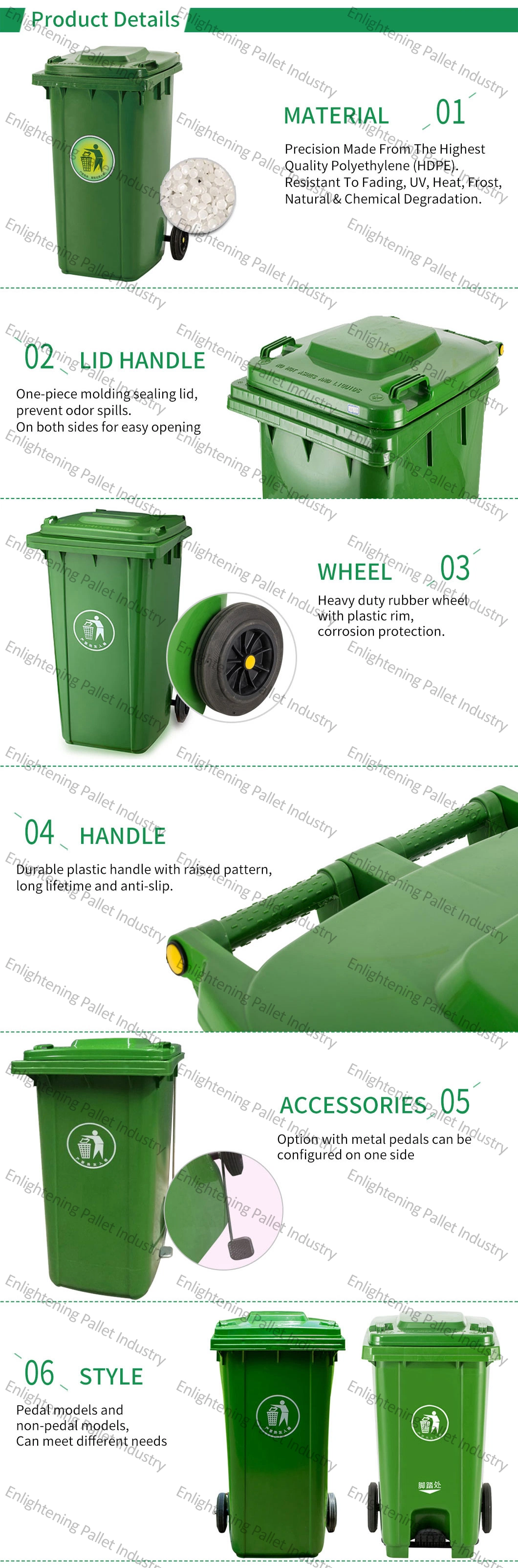 100L/120L/240L/360L 660L Wholesale Heavy Duty Outdoor Public Mobile Recycle HDPE Dustbin Plastic Rubbish/Trash/Wheelie/Garbage/Waste Bins with Foot Pedal Wheel