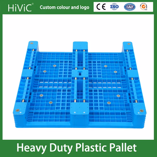 Dimensioni standard all'ingrosso 1200 * 1000 * 150 mm Griglia 3 pattini Ingresso a 4 vie Pallet in plastica resistente Euro rinforzato industriale durevole per magazzino rackable